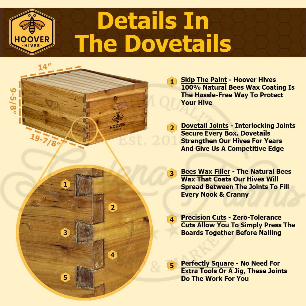 8-Frame Wax-Coated Beehive Kit – (2) Deep & (1) Medium Unassembled | Hoover Hives® Original Beeswax Finish